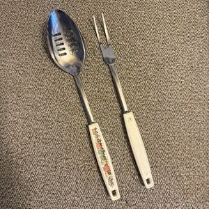 Vintage Ecko 'Spice‎ of Life' Vegetables Chromium Plated Slotted Spoon Meat Fork